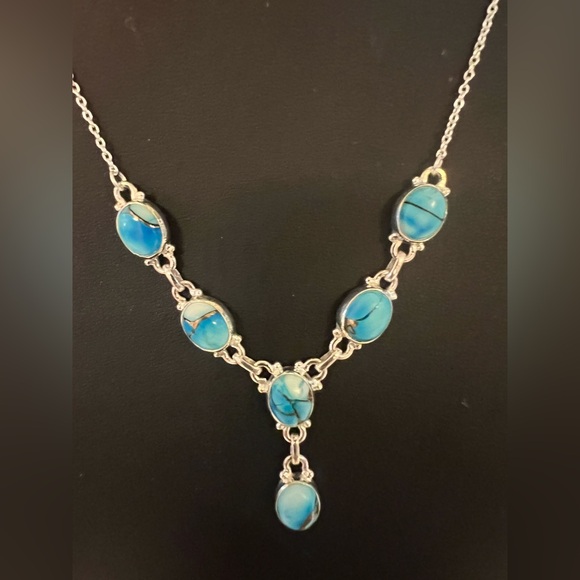 9/30–22 Sterling Silver “Ice Blue Dahlia” Turquoise Necklace - Picture 2 of 3